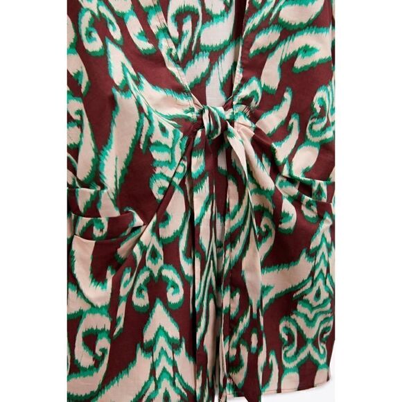 NWT Zara The Selena Blouse Printed Collared V-Neckline Tie Front Long Sleeve Top - Picture 7 of 13